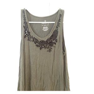 Olive Green Floral Patterned Tank Top